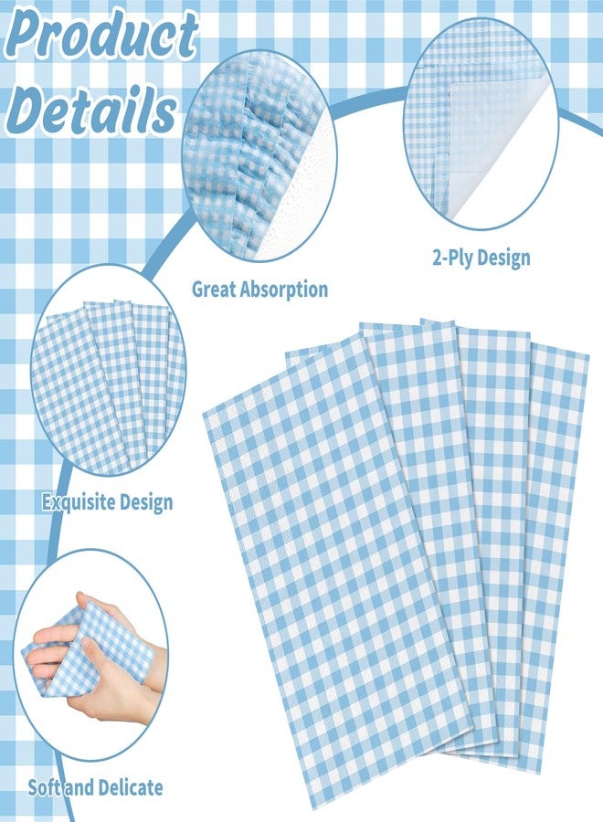 NatNarr 60 Pcs Light Blue Gingham Napkins, 2 Ply Blue and White Plaid Bathroom Napkins Guest Disposable Checkered Dinner Napkin for Birthday, Baby Shower, Wedding, Picnic - Image 4